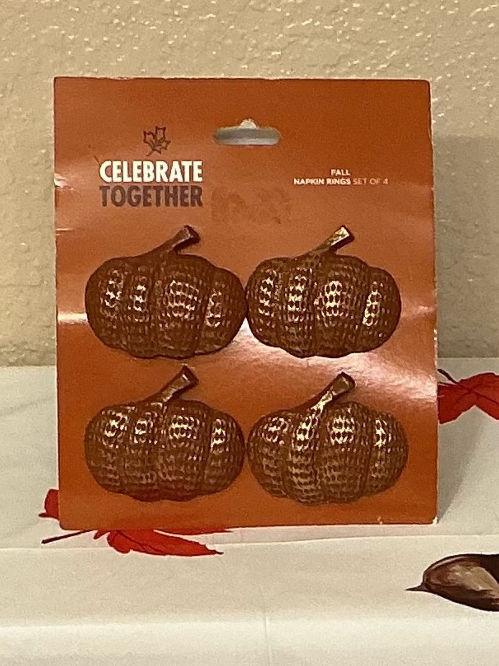 Fall Pumpkin Metal Napkin Rings - Orange Set of 4